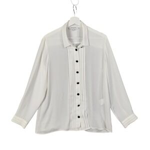 Gerard Darel Luxe Sheer‎ Pleated Blouse Button Long Sleeve Ivory Womens 42 US 10